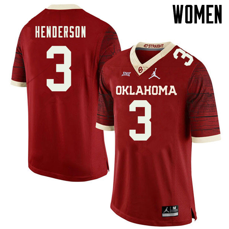 Jordan Brand Women #3 Mikey Henderson Oklahoma Sooners College Football Jerseys Sale-Retro - Click Image to Close